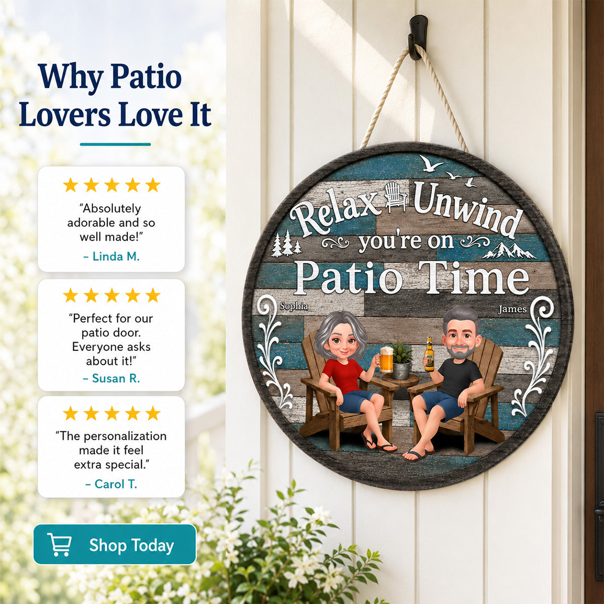 Relax Unwind You're On Patio Time - Personalized Round Wood Sign - Decor Patio Sign