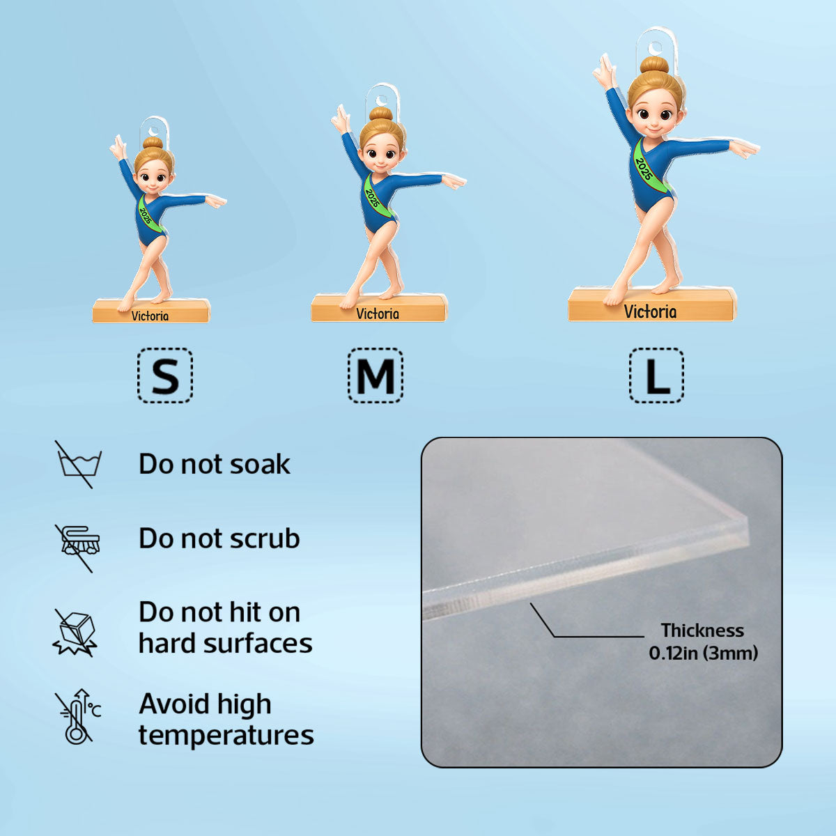Gymnastic Girl 3D Effect - Personalized Acrylic Keychain - Custom Keyrings, Name Tags