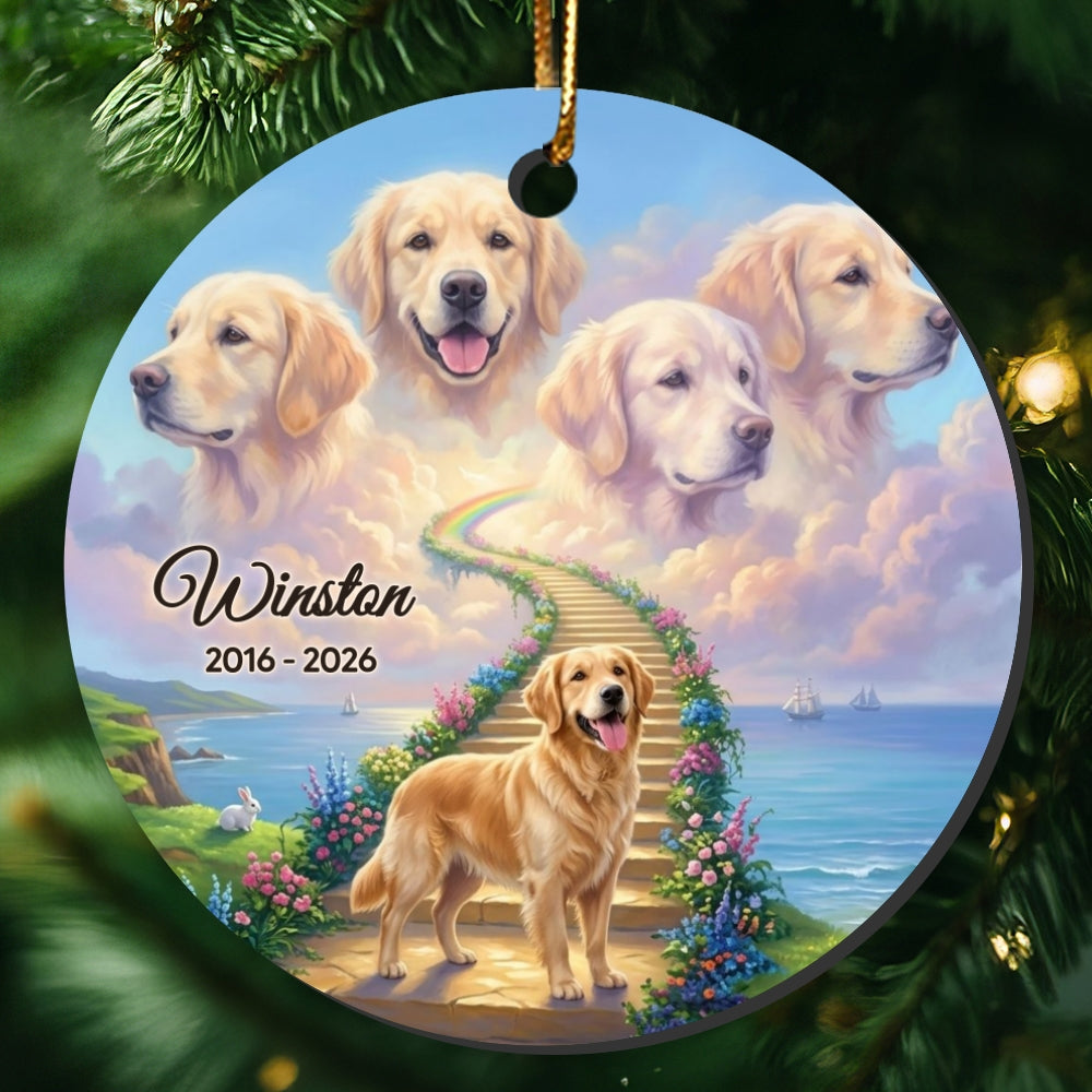 Pet Memorial Stairway To Heaven - Personalized Ceramic Ornament - Custom Pet Photo, Pet Loss Gift, Sympathy Gift