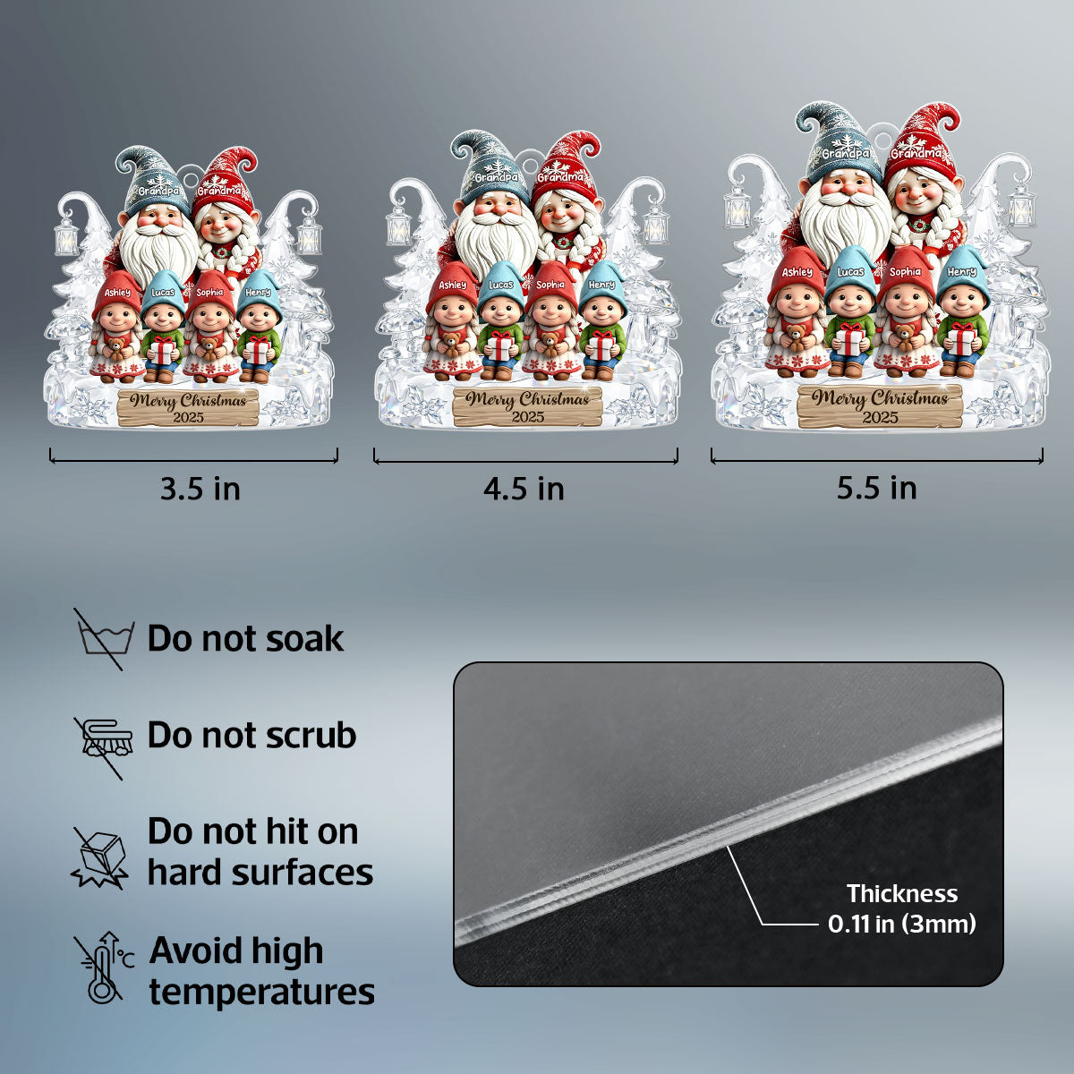 Grandpa Grandma And Grandkids Gnome Crystal Pattern - Personalized Acrylic Ornament - Heartwarming Christmas Gift For Grandma, Grandpa, Family