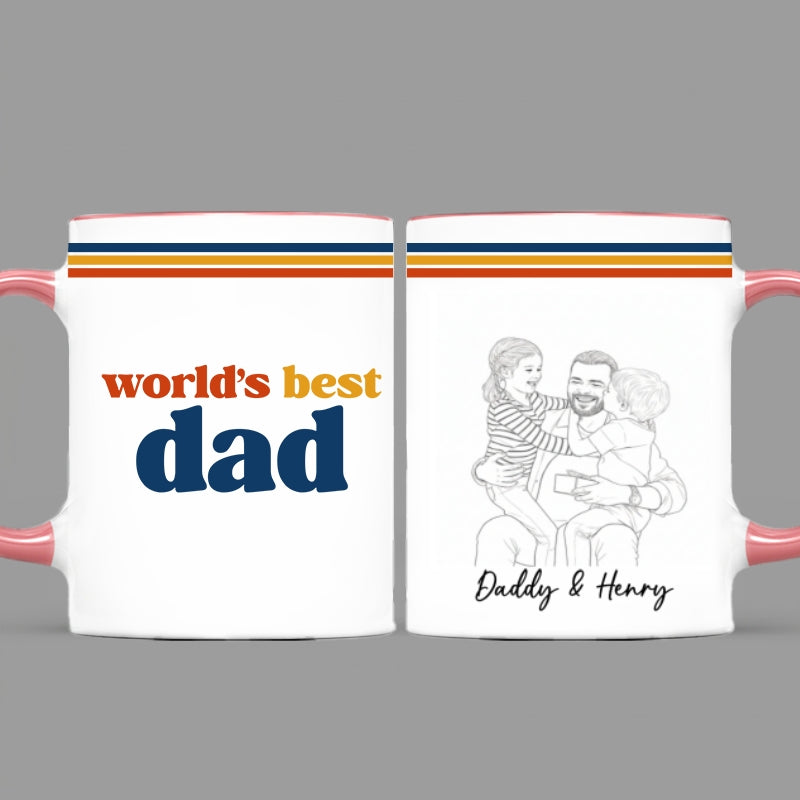 Retro World's Best Dad Pencil Sketch Art Style - Personalized Mug - Father's Day Gift For Dad, Husband