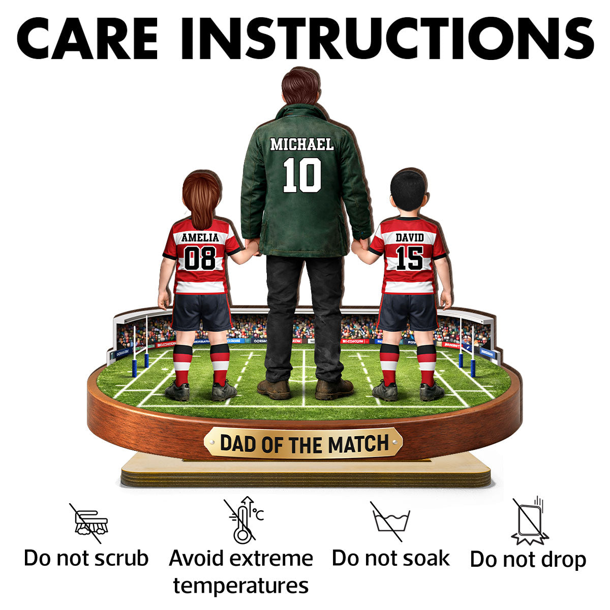Dad Of The Match Rugby - Personalised 2-Layered Wooden Plaque - Gift For Rugby Dad