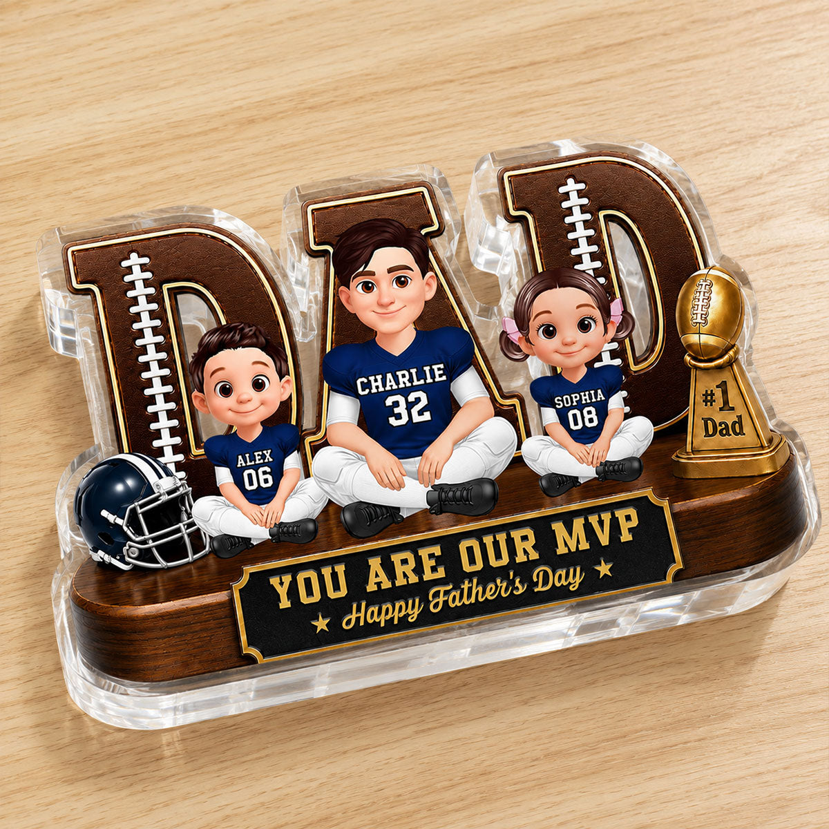 American Legend Football Family Daddy's Dream Team - Personalized Acrylic Block Plaque - Gift For Dad, Husband