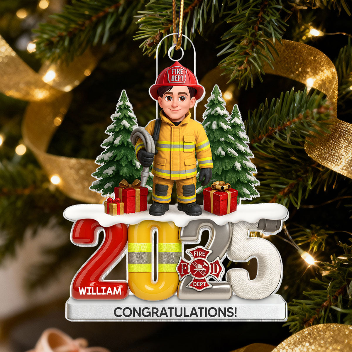 2025 Firefighter Christmas Tree You Did It - Personalized Acrylic Ornament - Fire Academy Graduation Gift, Promotion Gift