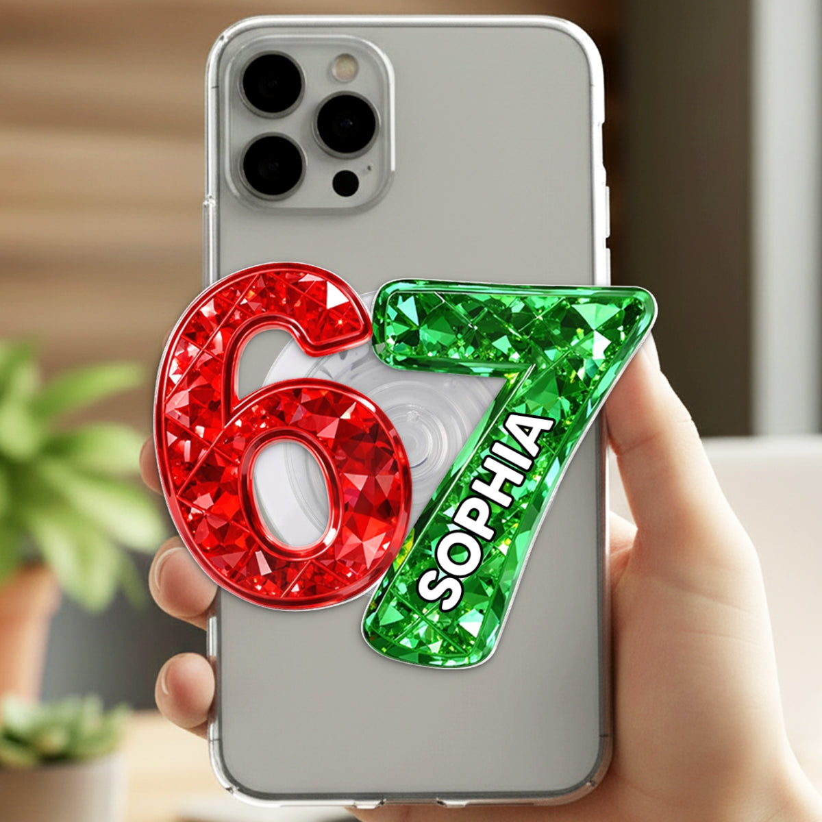 Custom Six Seven 3D Crystal Effect - Personalized Acrylic Magnetic Phone Grip - Teen Slang Funny Tree Decor, Funny Teen Grandkid Gift