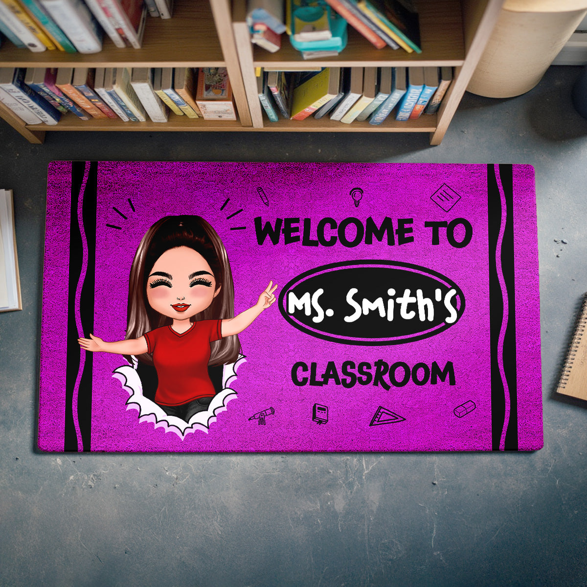 Welcome To My Class Happy Teacher Crayon Theme - Personalized Doormat