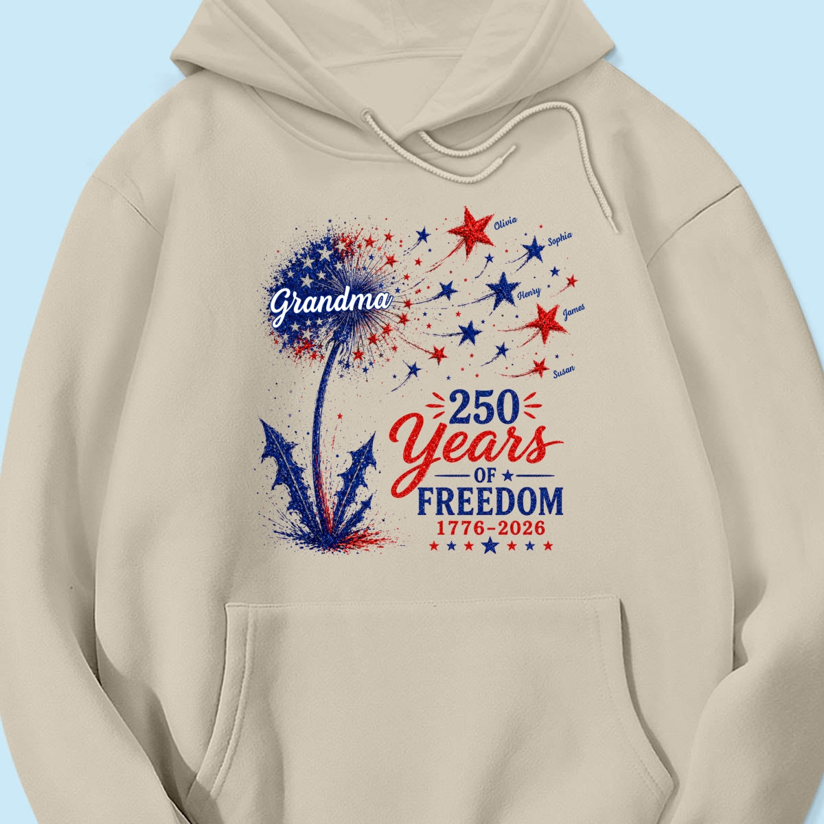 Grandma Patriotic Dandelion 250th Anniversary - Personalized Shirt - Gift for Grandma