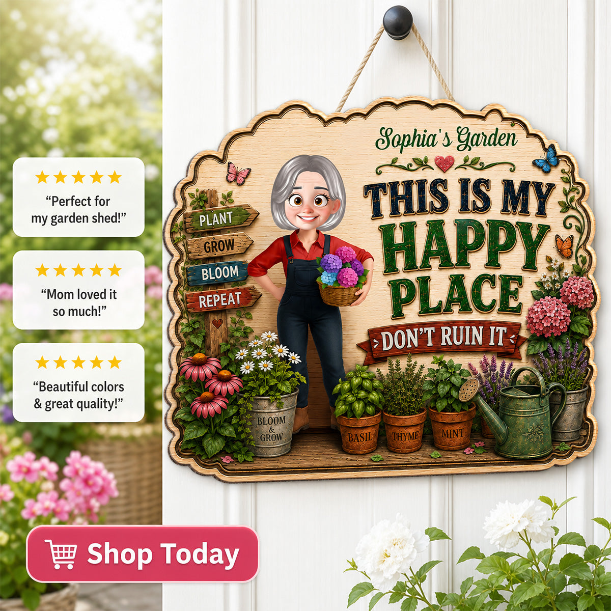 This Is My Happy Place Don't Ruin It Gardening Girl - Personalized Garden Wooden Sign - Home Garden Greenhouse Outdoor Decor