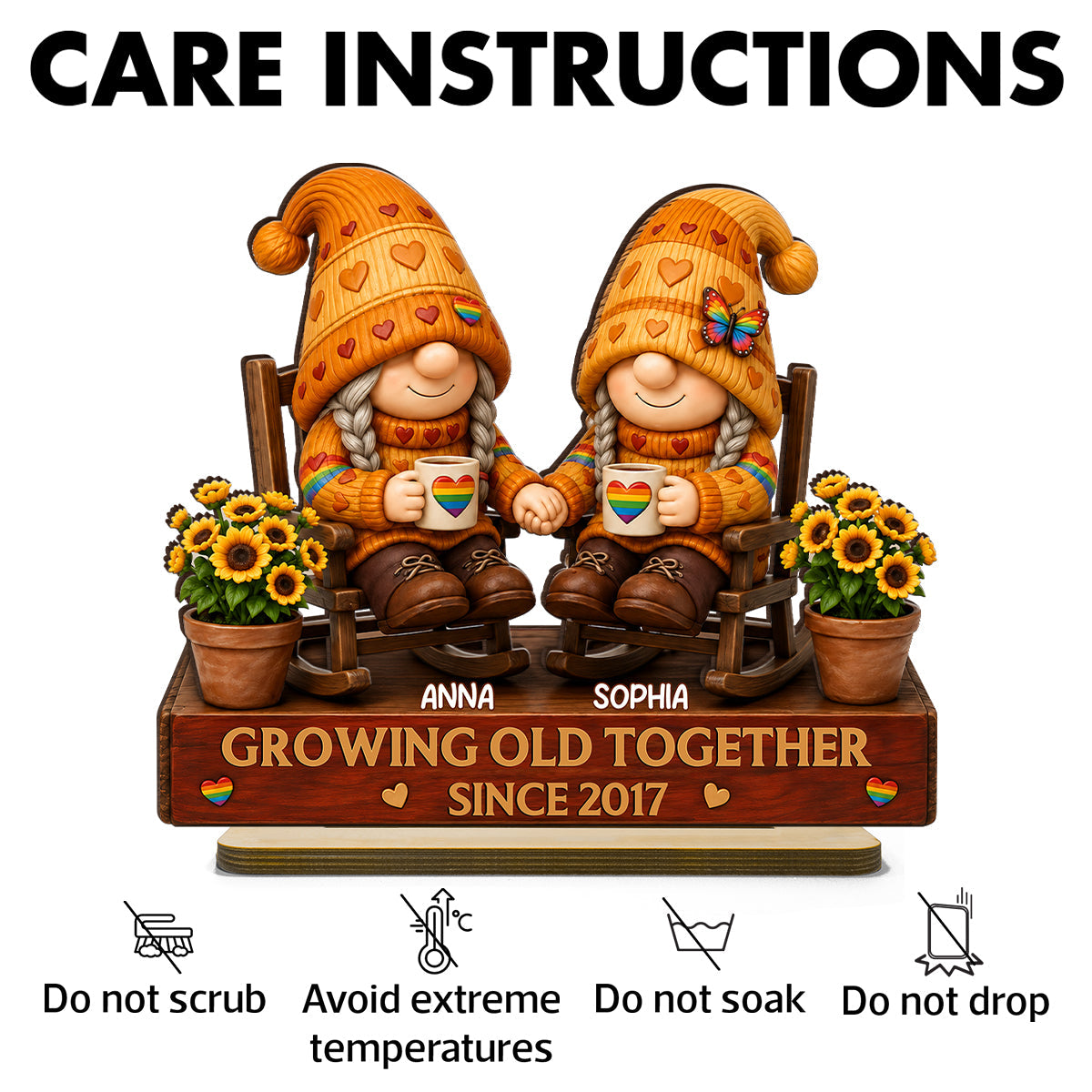 LGBT+ Couple Growing Old Together - Personalized 2-Layered Wooden Plaque - Gift For Couple, Happy Pride Month
