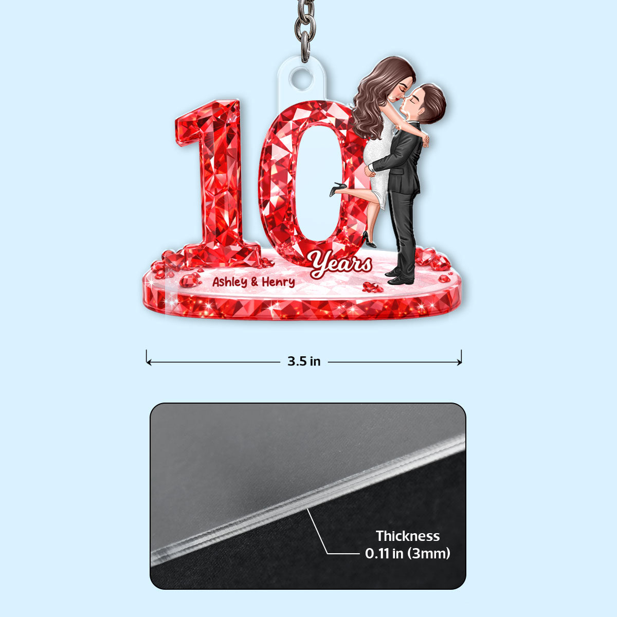 Couple Hugging Kissing Anniversary Date 3D Crystal Effect - Personalized Acrylic Keychain - Sentimental Gift for Her, Gift for Him