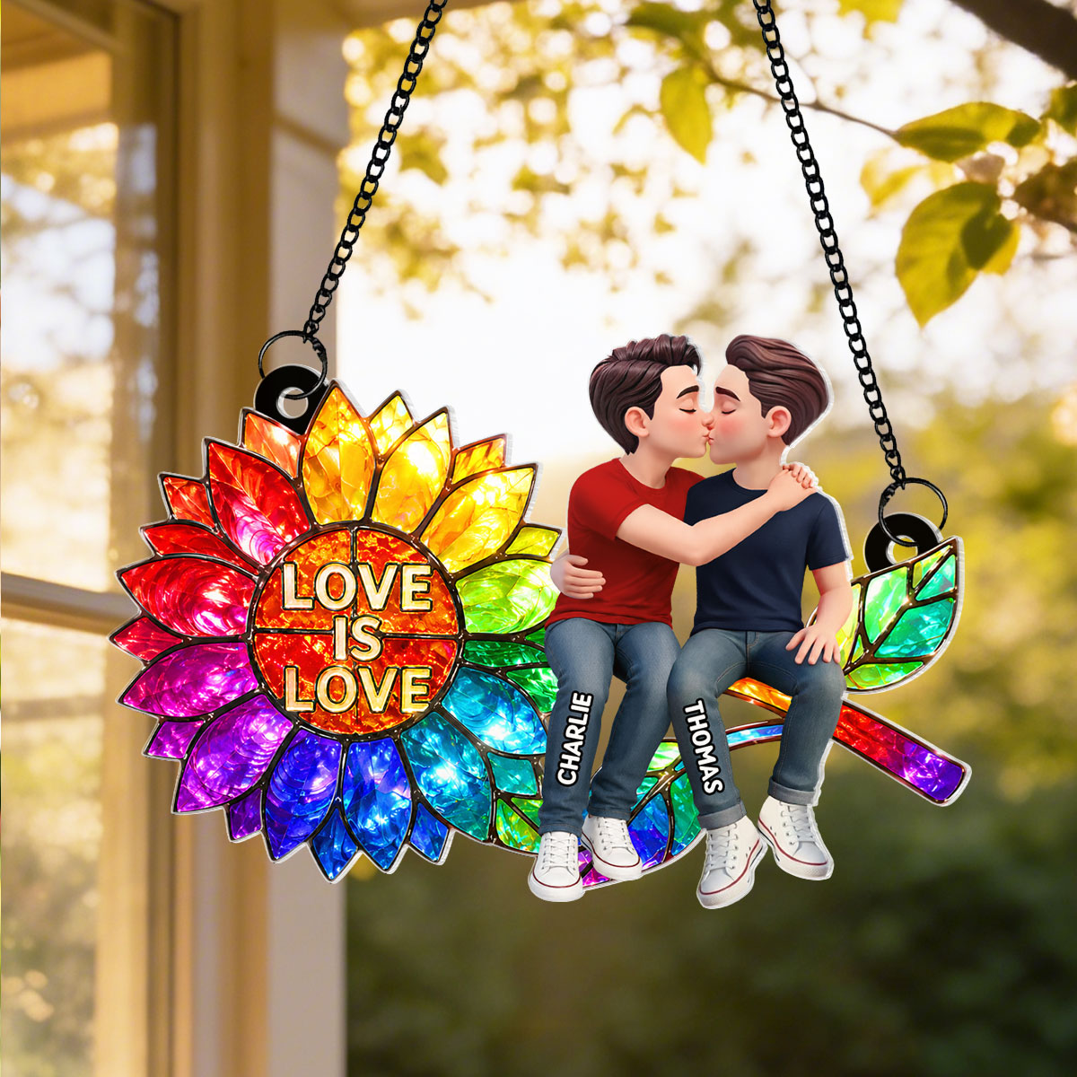 Sunflower Love is Love LGBT Couple - Personalized Suncatcher - Heartfelt Gift for Her, for Him