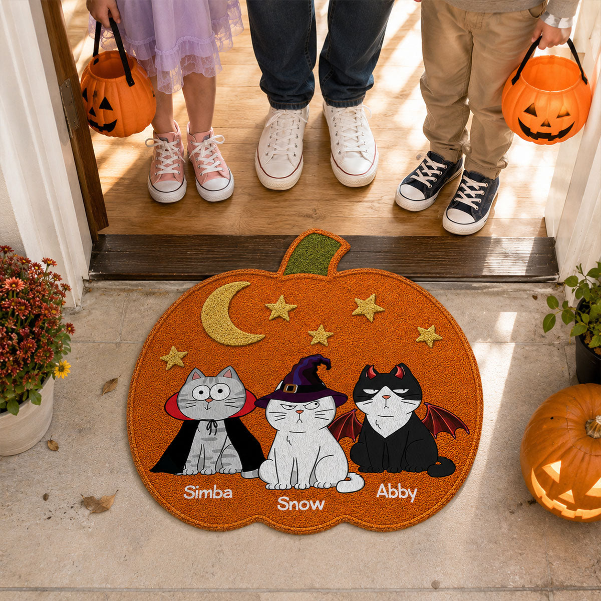 Halloween Pumpkin Cats Welcome - Personalized Doormat - Halloween Gift For Cat Lovers, Halloween Decoration