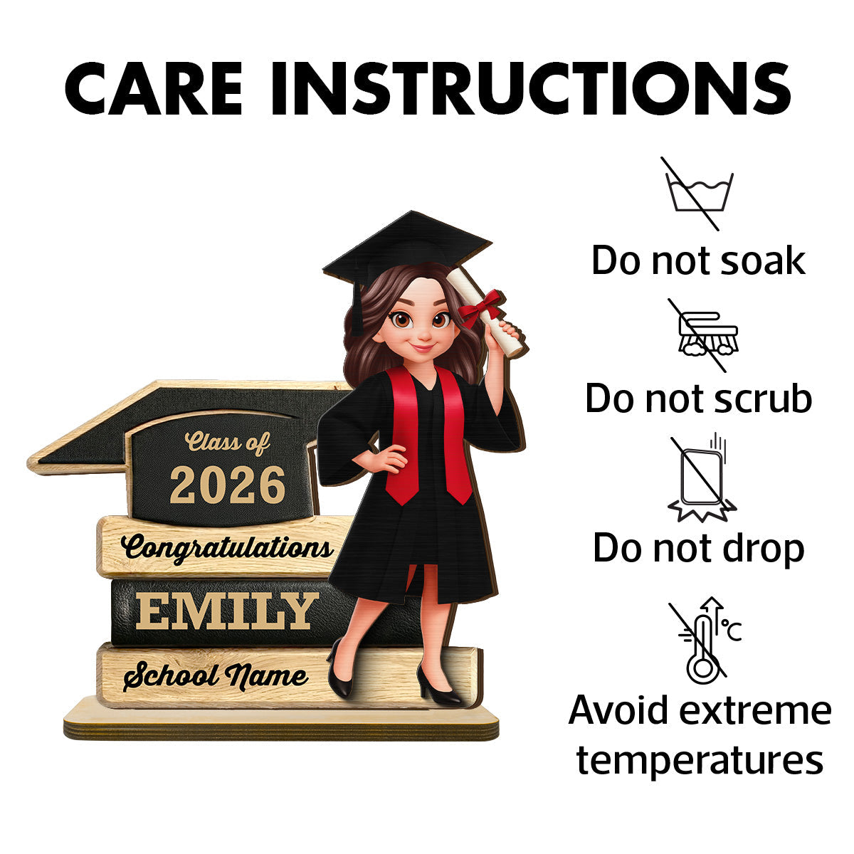 Congratulations Class Of 2026 2027 Senior 2D Flat - Personalized 2-Layered Wooden Plaque - Graduation Gift For Graduates, Daughter, Son