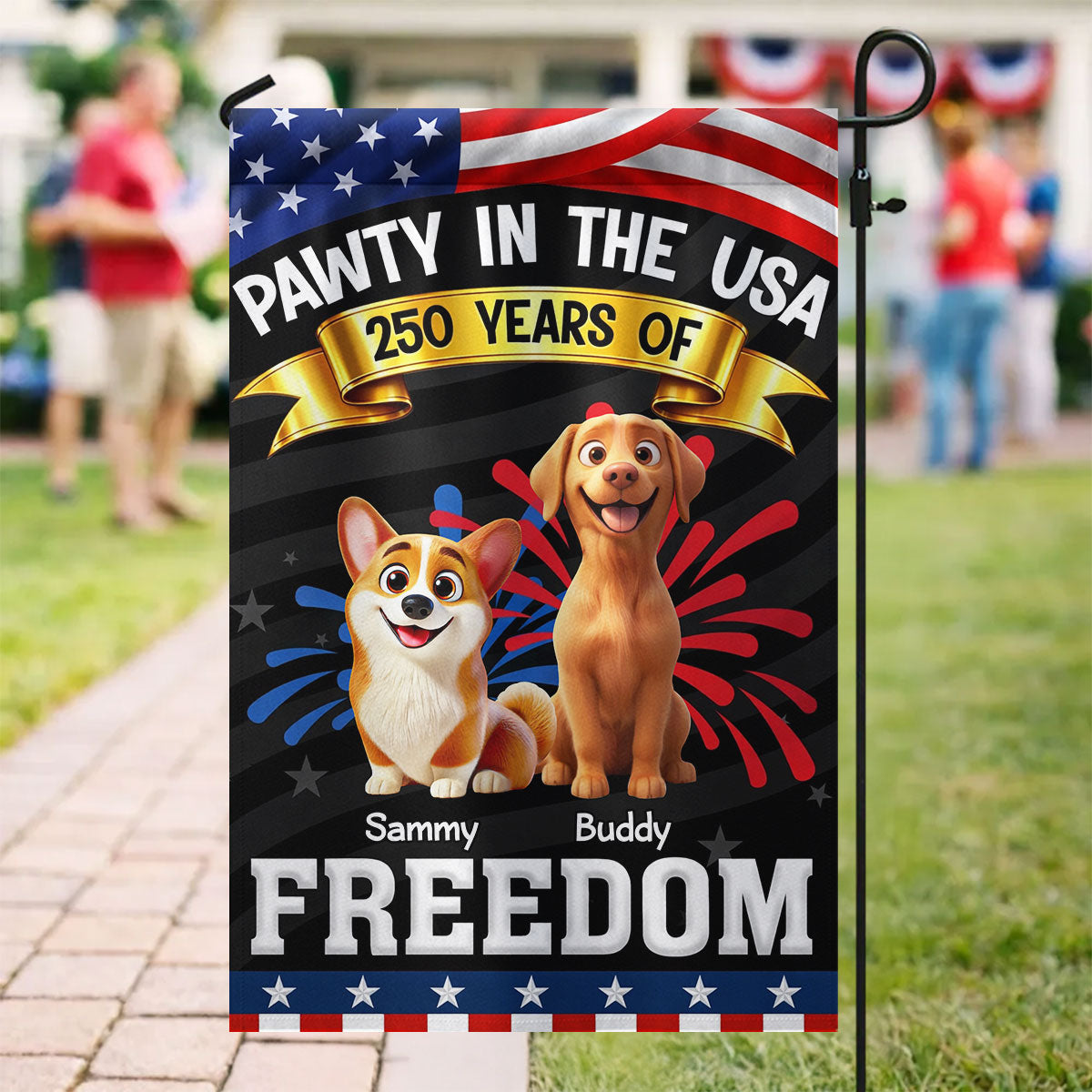Pawty In The USA - Personalized Garden Flag - Gift For Dog Lovers
