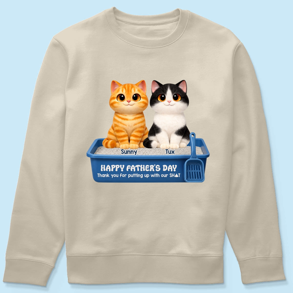 Cute Fluffy Cats Happy Father's Day Thanks For Feeding And Scooping Poo - Personalized Shirt - Funny Father's Day Gift For Cat Dad, Cat Lovers