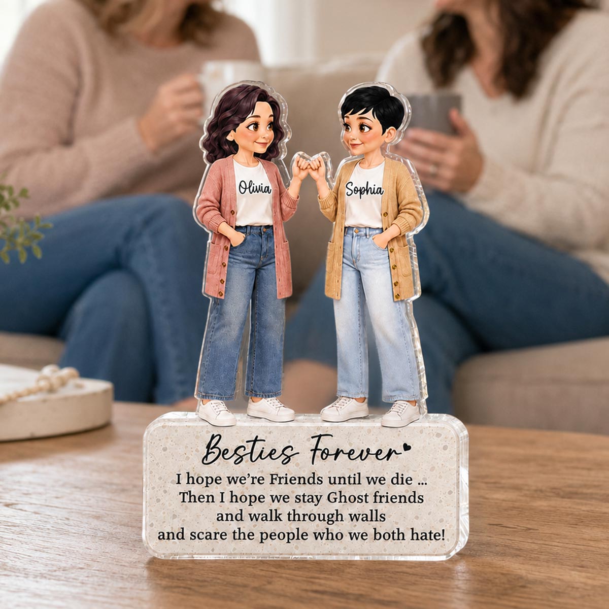 Pretty Besties Forever Pinky Promise 2D Flat - Personalized Acrylic Block Plaque - Friendship Keepsake