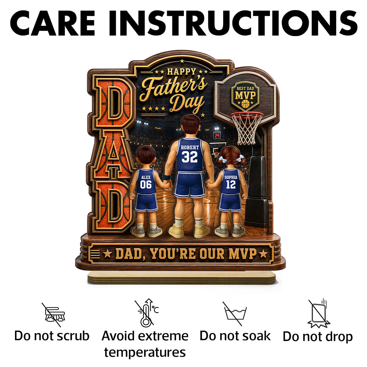 The MVP Dad Basketball - Personalized 2-Layered Wooden Plaque - Gift For Dad, Husband
