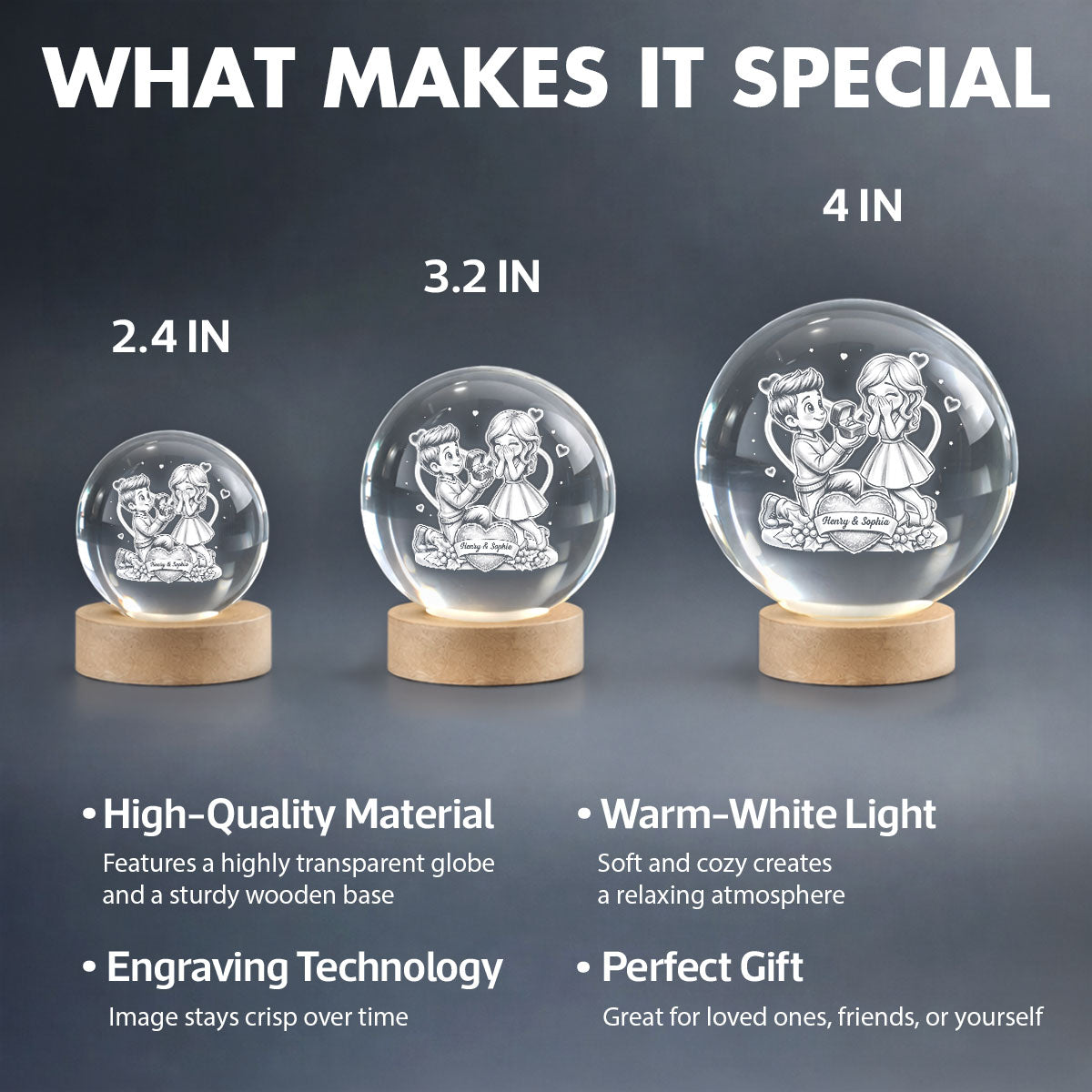 Marriage Proposal Valentine - Personalized Crystal Ball LED Night Light - Anniversary, Valentine's Day Gift, Gift For Him, Gift For Her