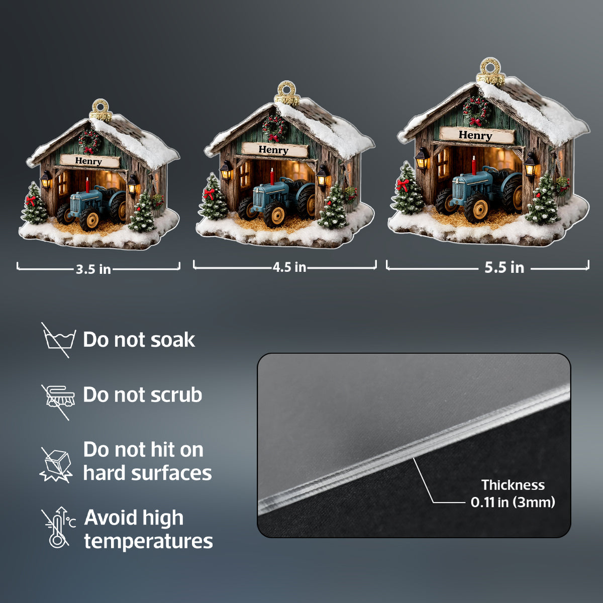Custom Farmhouse Tractor Barn Christmas - Personalized Acrylic Ornament - Holiday Keepsake 2025