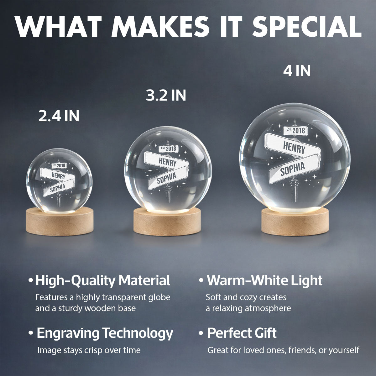 Custom Couple Street Sign - Personalized Crystal Ball LED Night Light - Sentimental Valentine's Day Gift for her, for him