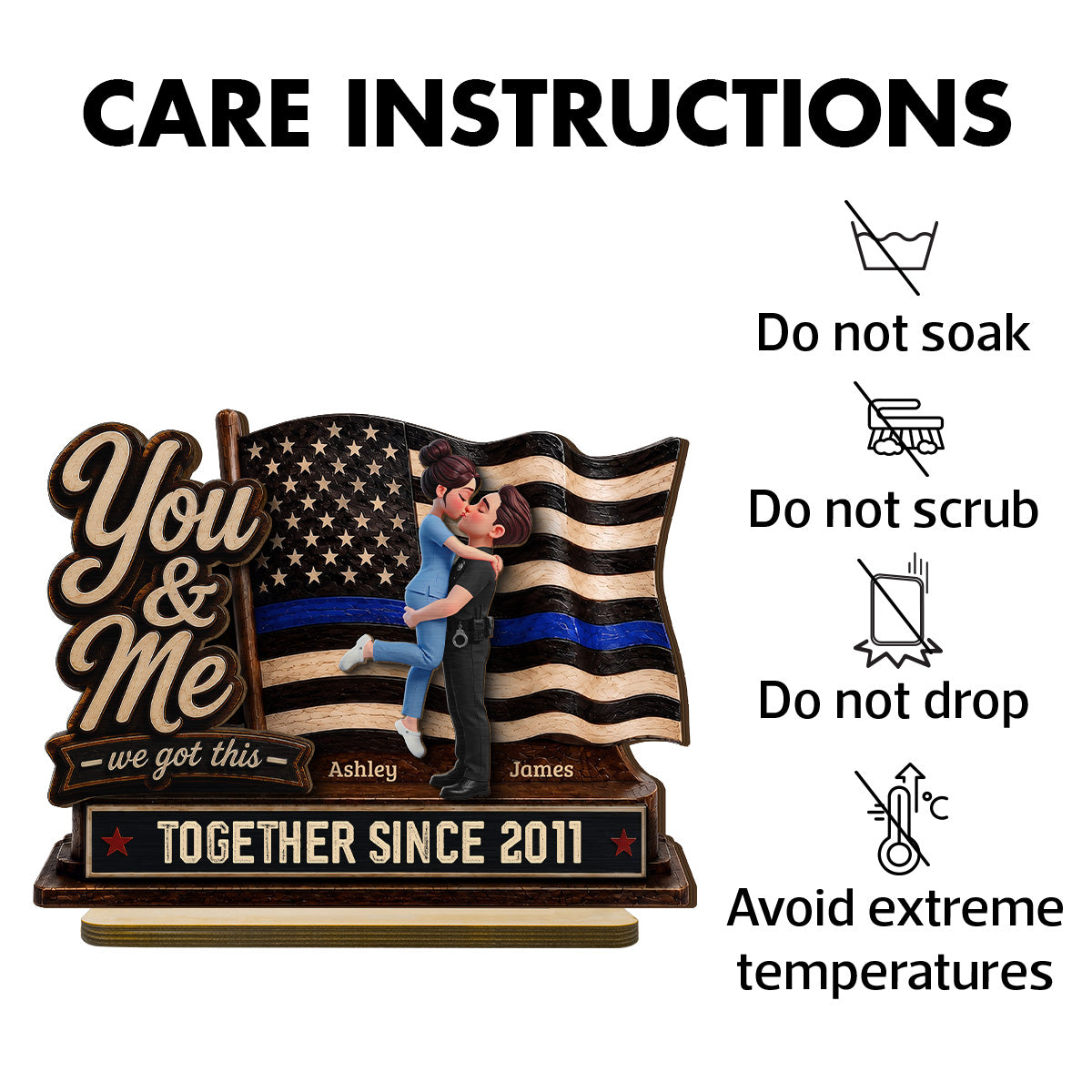 Proud Hero Couple You & Me We Got This 2D Flat - Personalized 2-Layered Wooden Plaque - Gift For Couple, For Him, For Her, Nurse, Police, Firefighter, Army