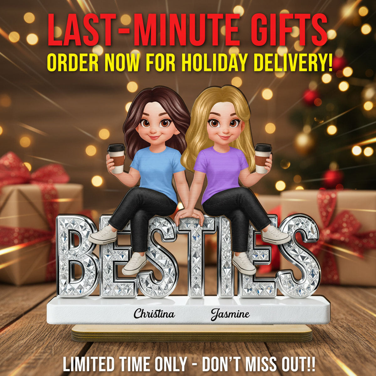 Beautiful Besties Forever - Personalized 2-Layered Wooden Plaque - Gift For Best Friends