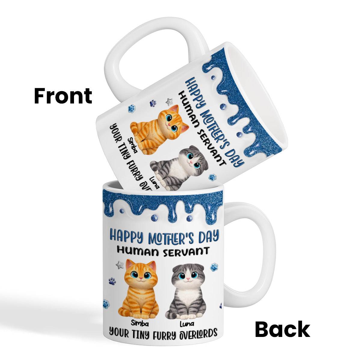 Adorable Cats Happy Mother's Day Human Servant 2D Printed - Personalized Mug - Funny Mother's Day Gift For Cat Mom, Cat Lovers