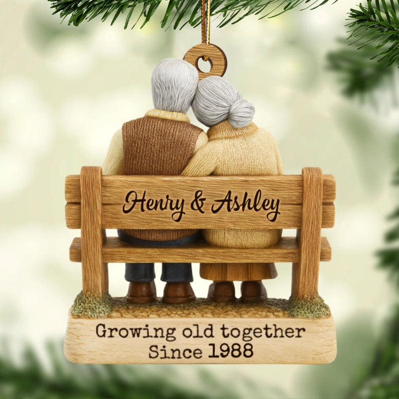 Couple Growing Old Together - Personalized Wooden Ornament - Anniversary Gift For Him, Gift For Parents, Grandparents Gift