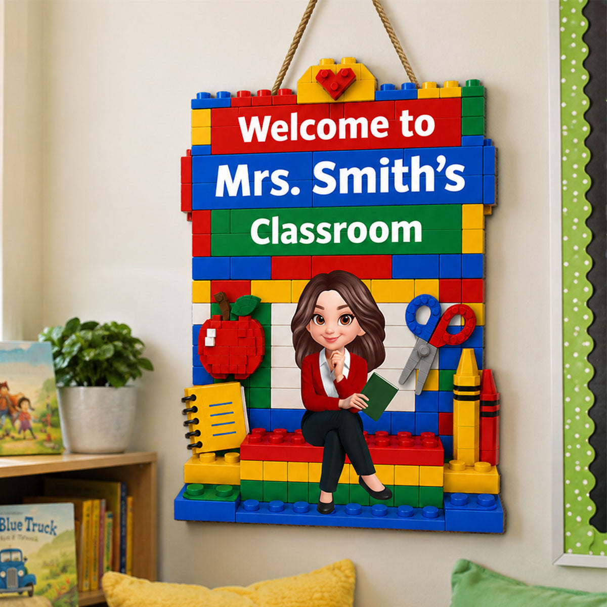 Building Bricks Teacher Welcome To Classroom - Personalized Wood Sign - Back To School, Classroom Decor