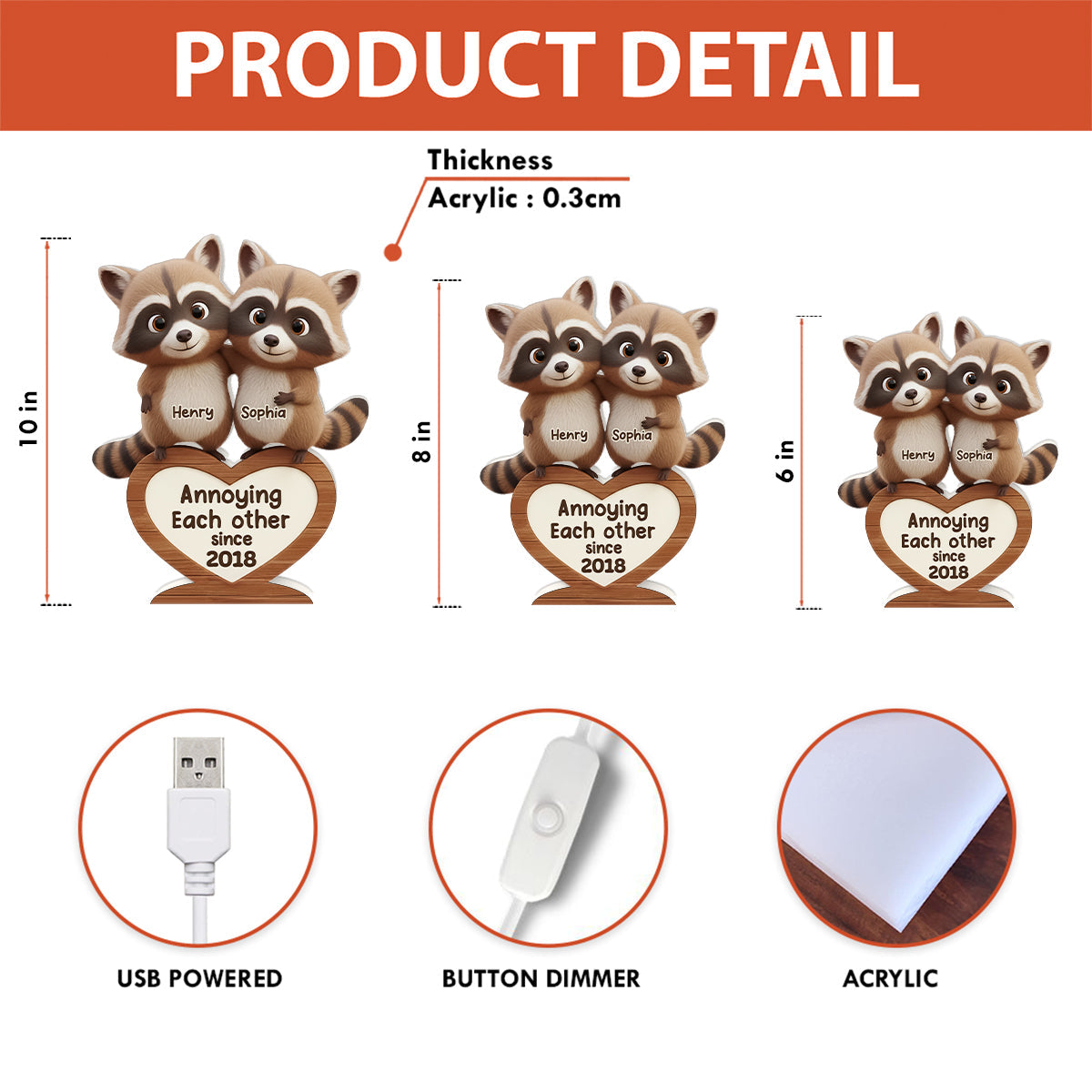 Raccoon Couple Annoying Each Other - Personalized Light Box - Gift for Couple, Gift for him, Gift for her