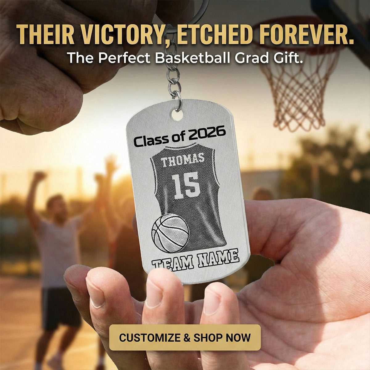 Sport Player Graduation Keepsake - Personalized Metal Keychain - Graduation Gift, Basketball, Baseball, Football