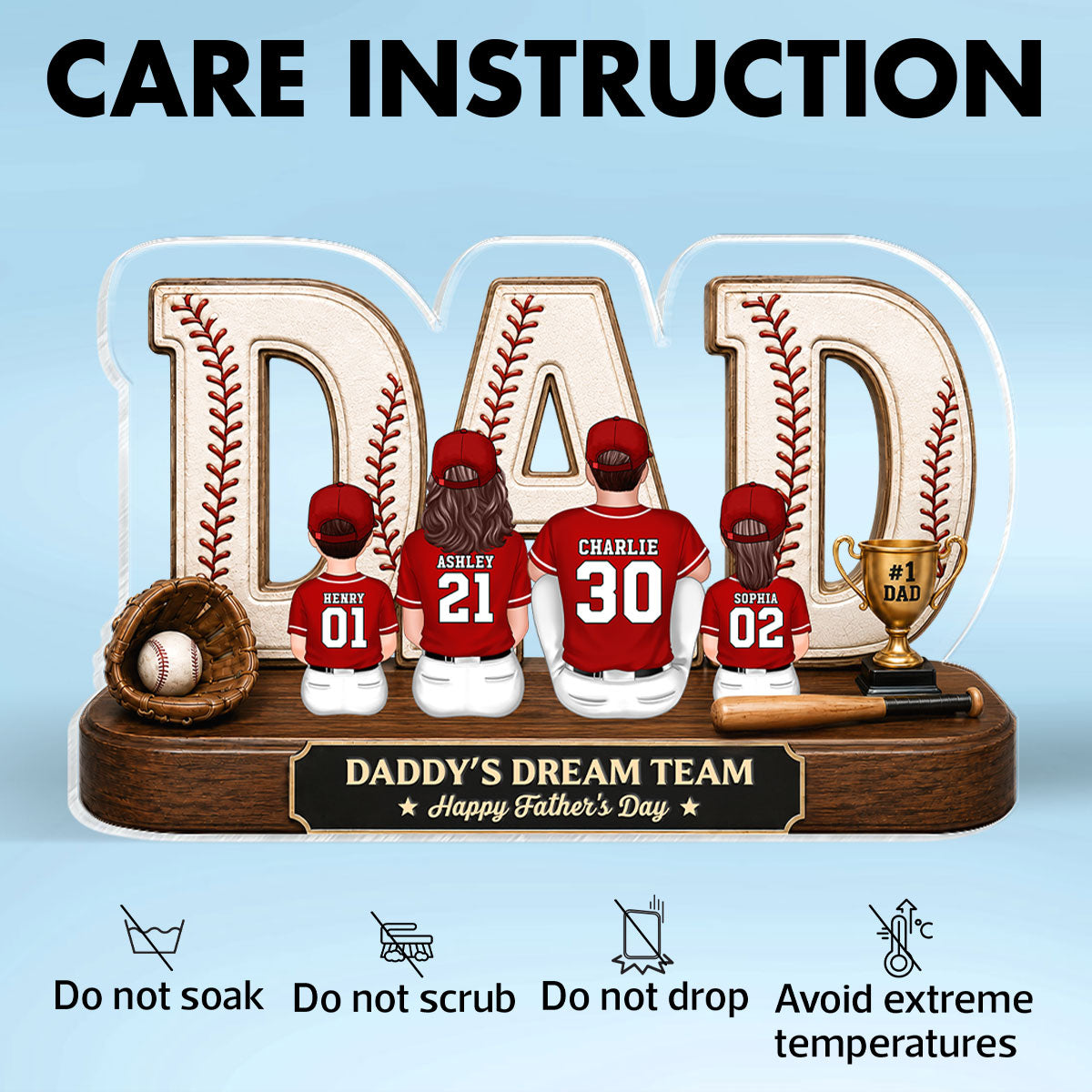 Baseball Daddy's Dream Team - Personalized Acrylic Block Plaque - Gift For Dad, Husband, Baseball Fans