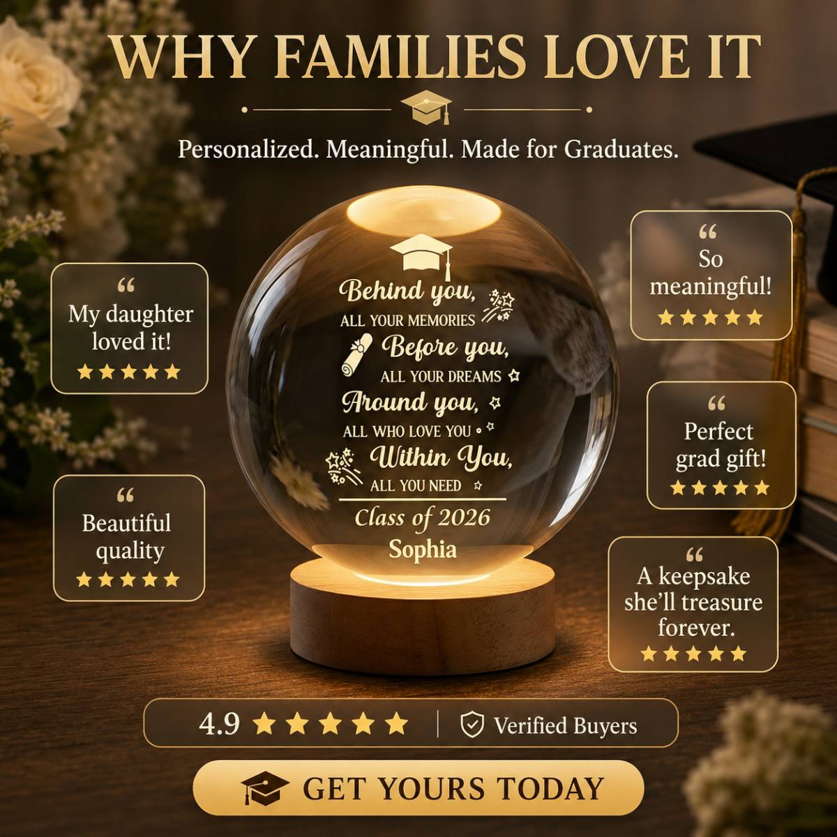 Before You All Your Dreams Graduation - Personalized Crystal Ball LED Night Light - Graduation Gift For Graduates, Son, Daughter
