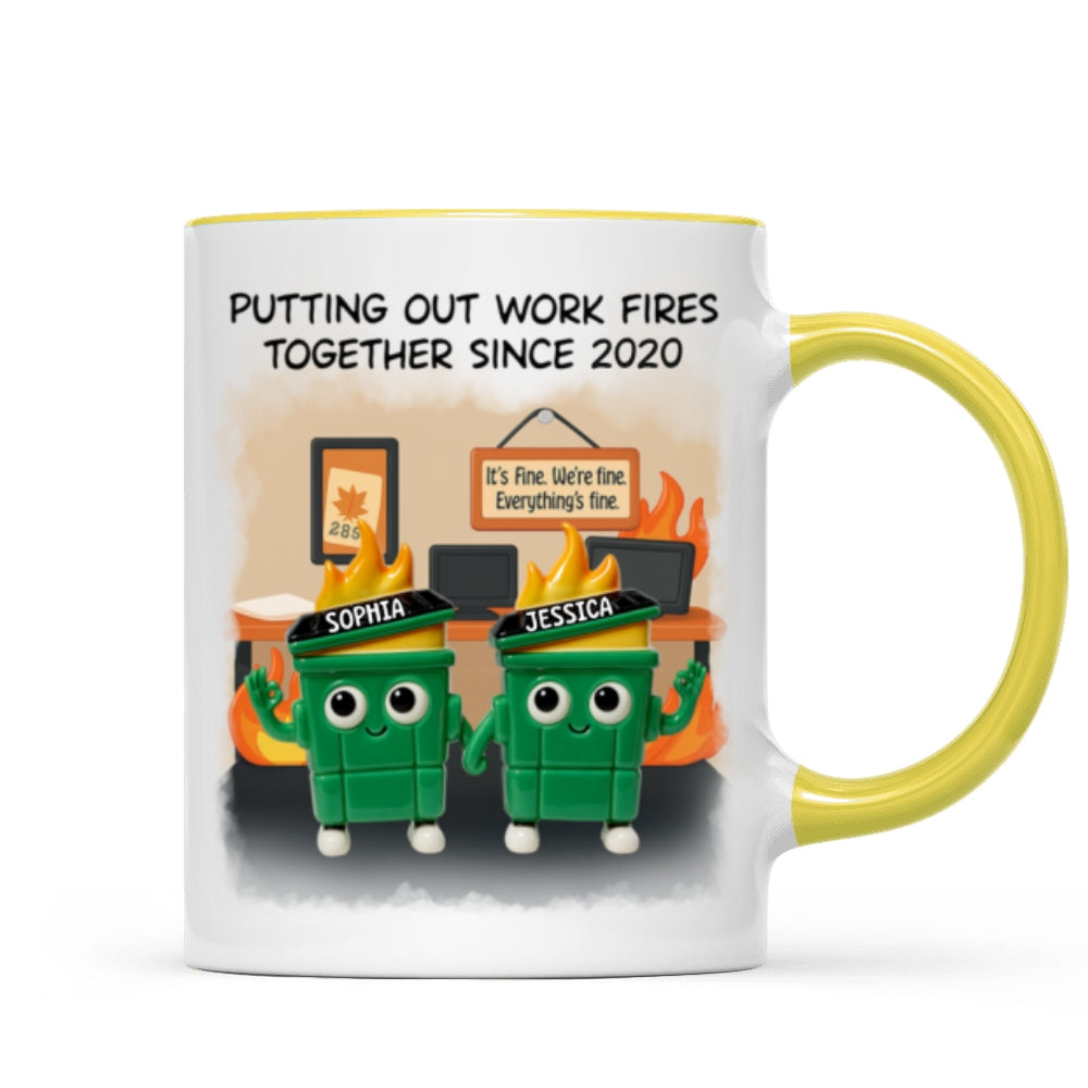 3D Effect Dumpster Fires In Office Scene - Personalized Mug - Funny Gift For Colleagues, Work Besties