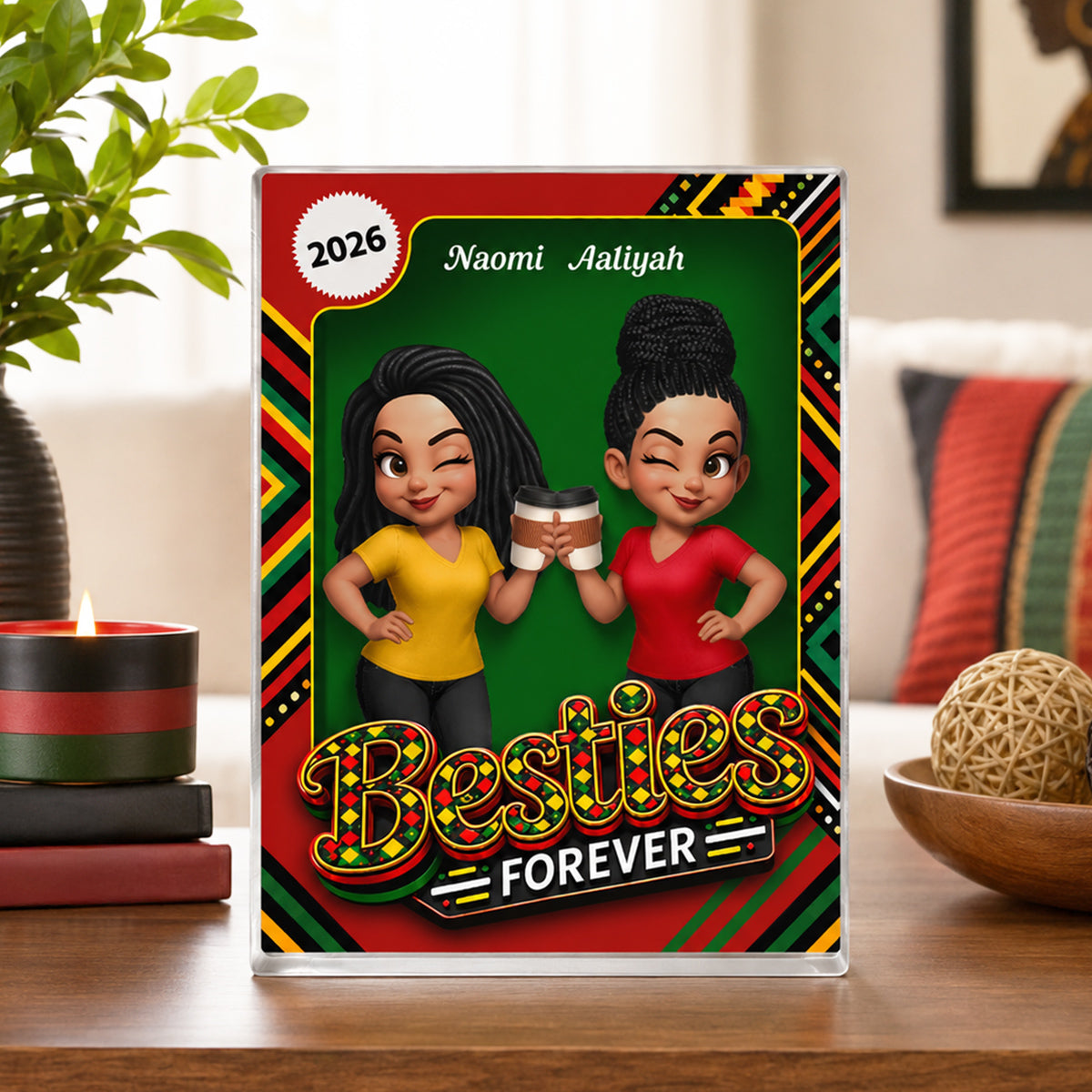Tribal Pattern Besties Forever - Personalized Acrylic Block Plaque - Birthday Gift, Gift For Best Friends