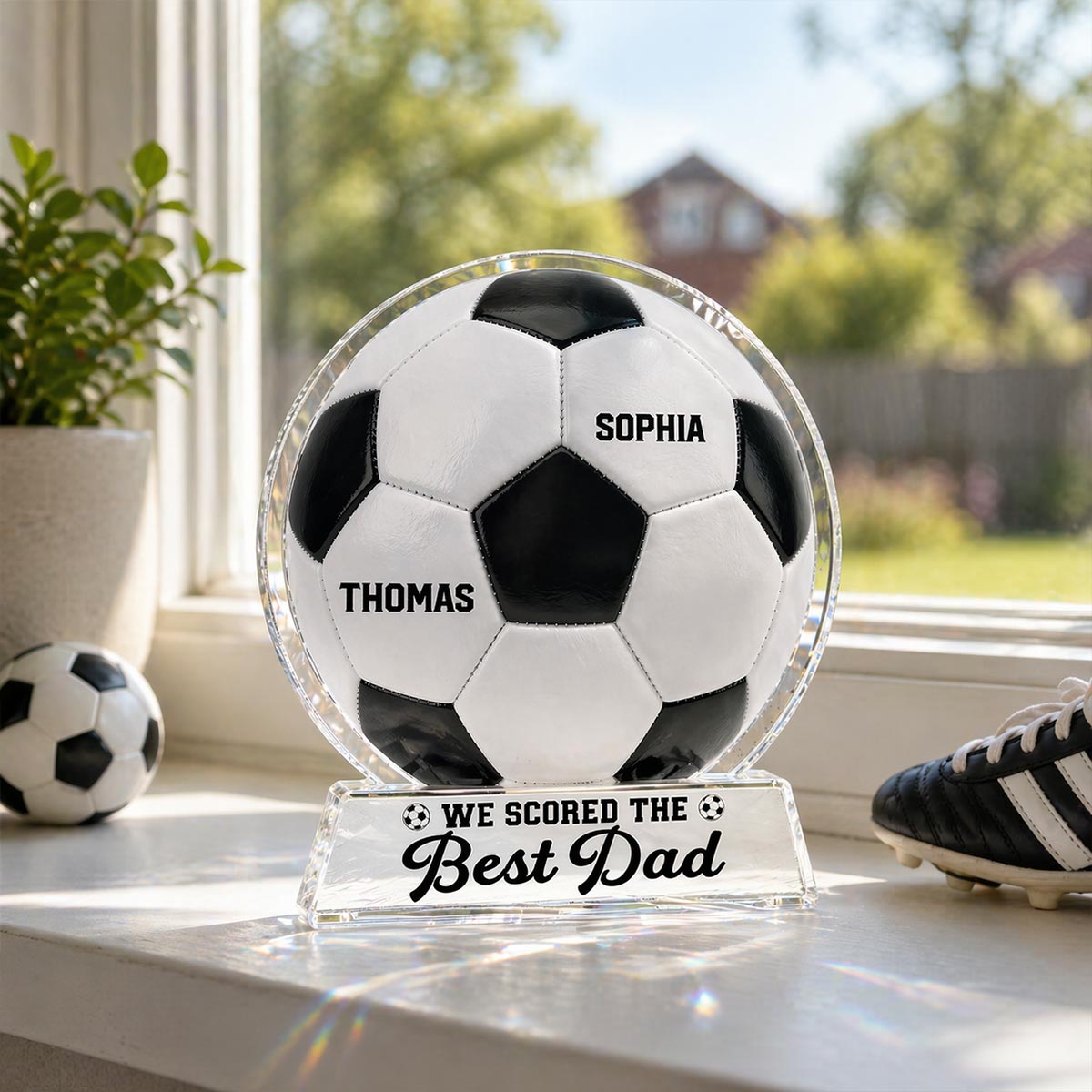 We Scored The Best Dad - Personalized Acrylic Block Plaque - Gift For Soccer Dad