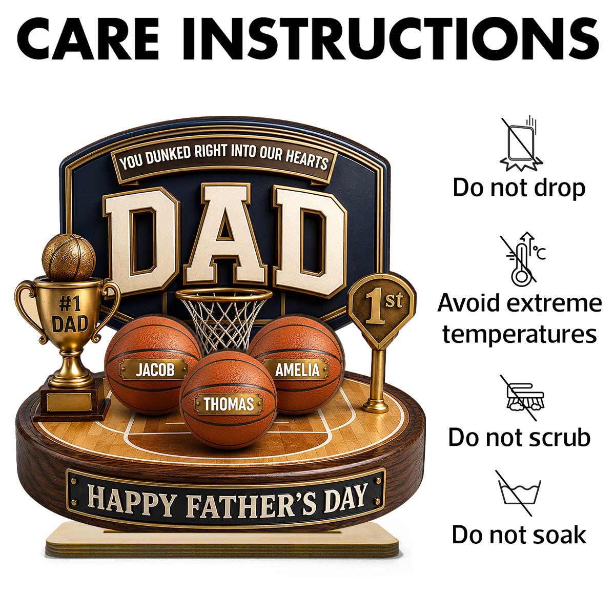 Basketball Trophy You Dunked Right Into Our Hearts - Personalized 2-Layered Wooden Plaque - Gift For Dad, Husband