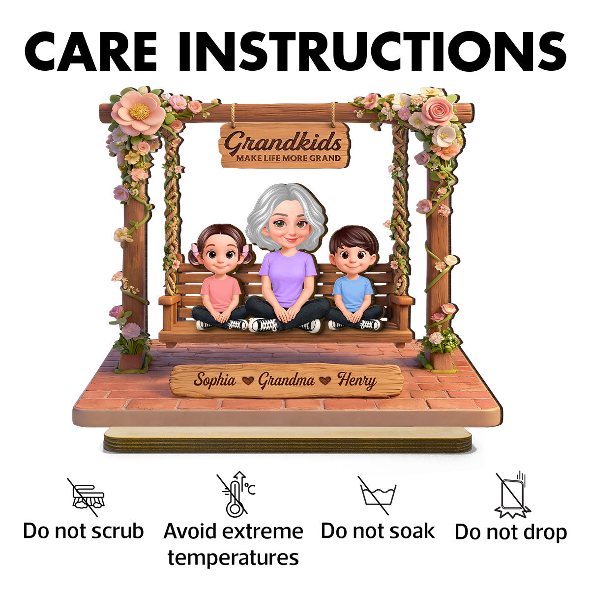 Where Love Gently Swings Grandma Grandkids - Personalized 2-Layered Wooden Plaque - Gift For Grandma