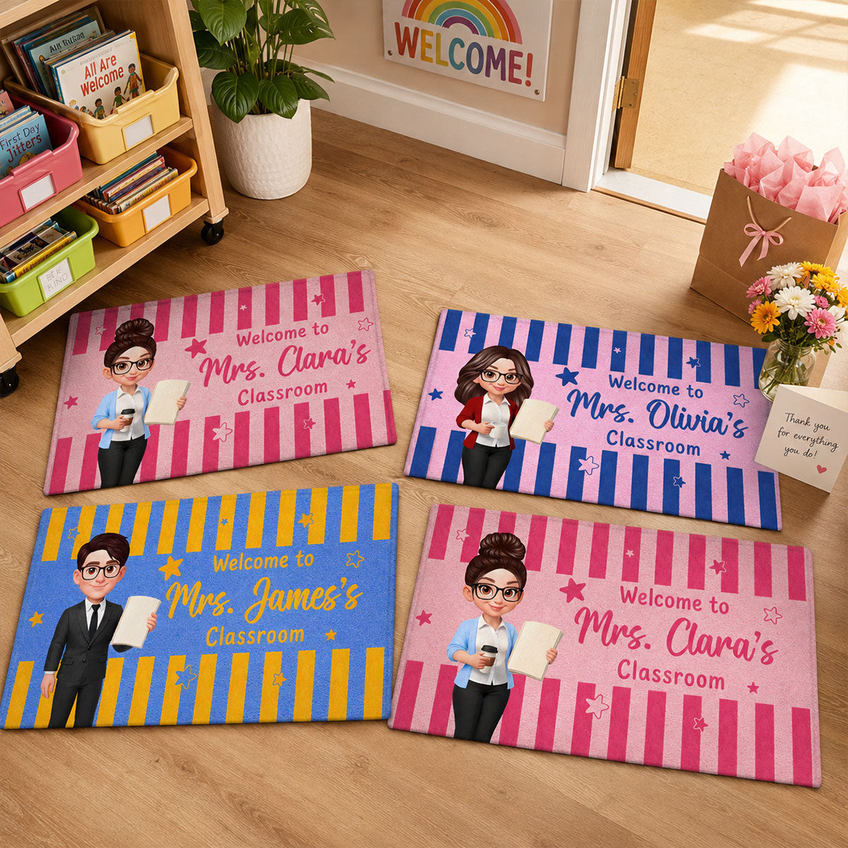 Welcome To Teacher Classroom Striped Color - Personalized Doormat - Back To School Gift For Teacher