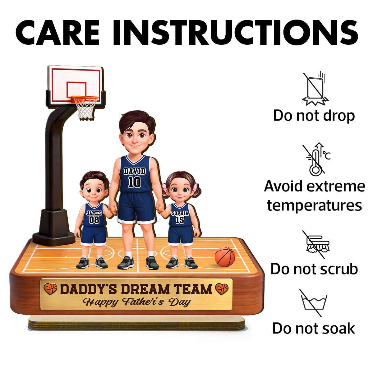 Basketball Daddy's Dream Team - Personalized 2-Layered Wooden Plaque - Gift For Dad, Husband