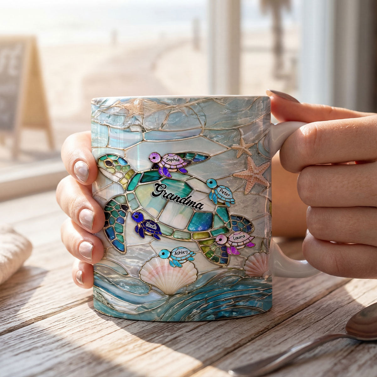 Mom Grandma Ocean Breeze Turtle - Personalized Mug - Heartfelt Mother's Day Gift for Grandma, Mom, Wife
