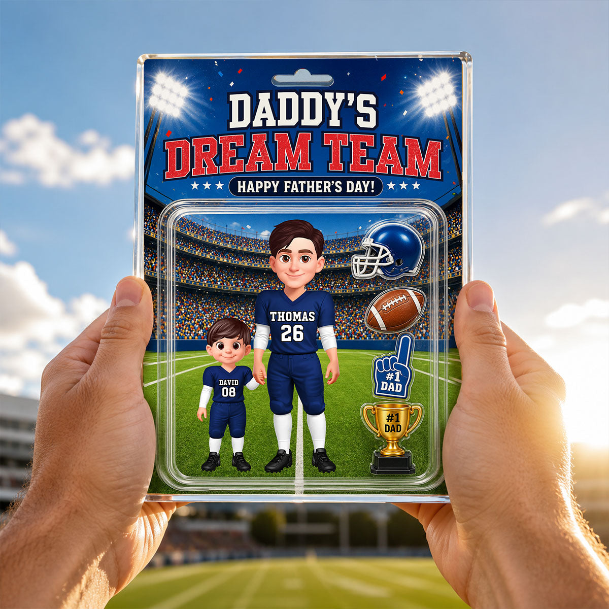 American Football Dad Daddy's Dream Team - Personalized Acrylic Block Plaque - Gift For Football Dad, Husband