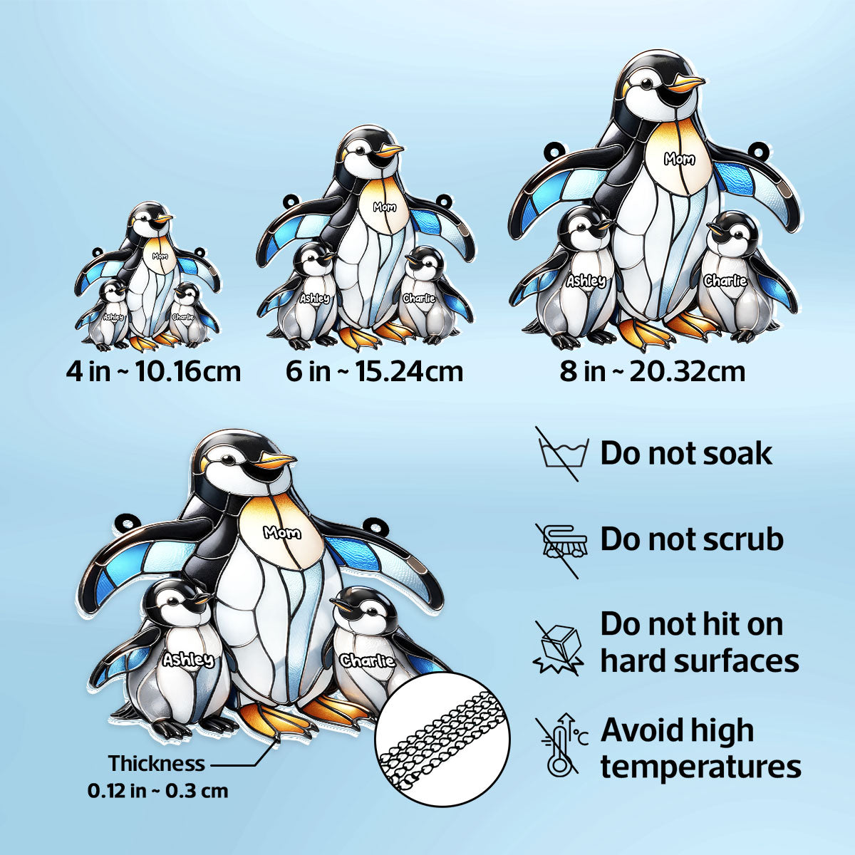 Penguin Mom and Kids - Personalized Acrylic Suncatcher - Mother's Day Gift for Mom, Wife