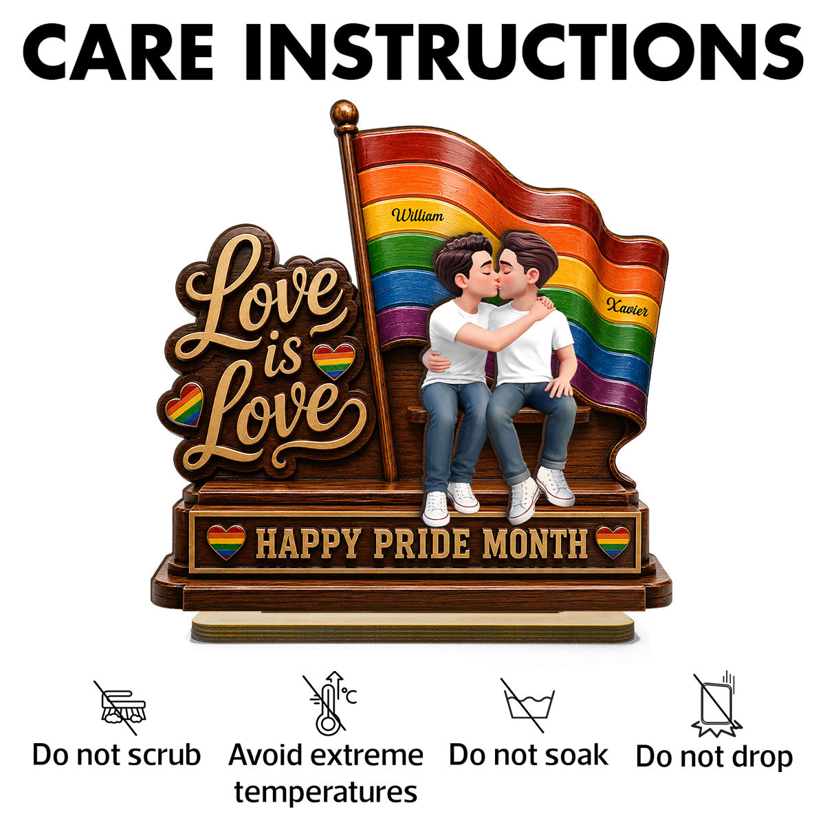 Happy Pride Month LGBT Couple - Personalized 2-Layered Wooden Plaque - Heartfelt Gift for Her, Gift for Him