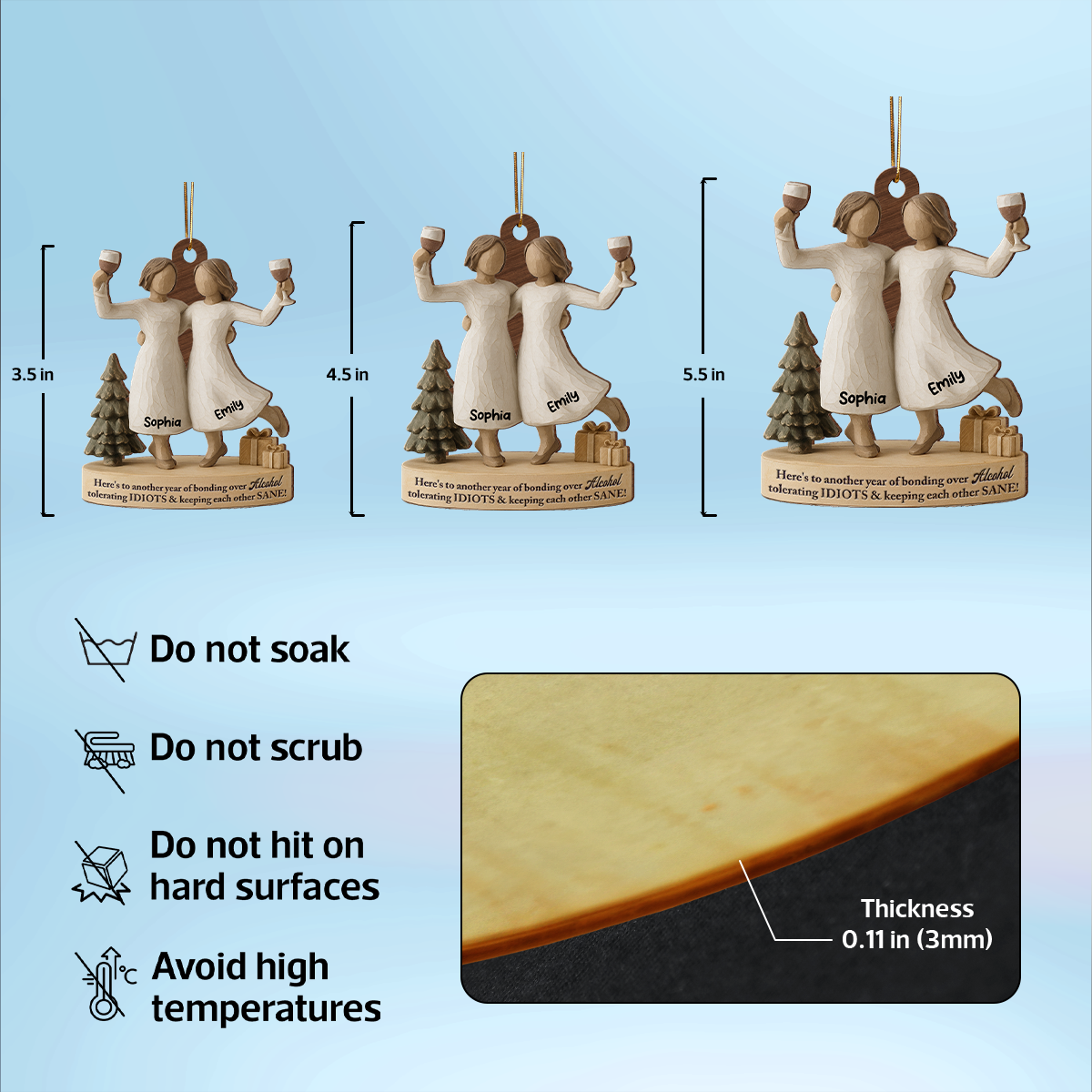 3D Effect We'll Friends Until Old & Senile - Personalized Wooden Ornament - Gift For Besties, Best Friends
