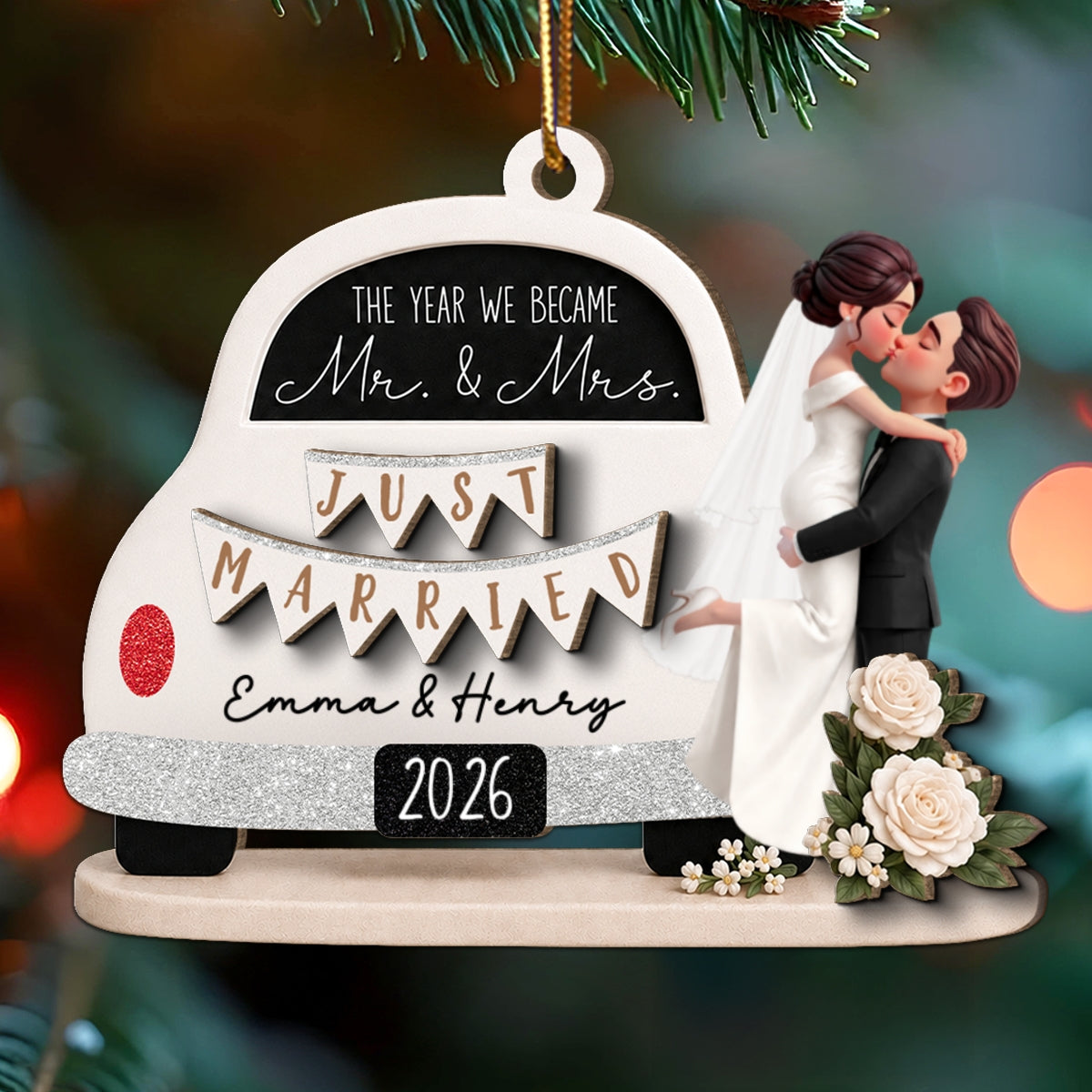 On-trend Couple - Personalized 2-Layered Wooden Ornament - Wedding Gifts for Couples Newlyweds 2026
