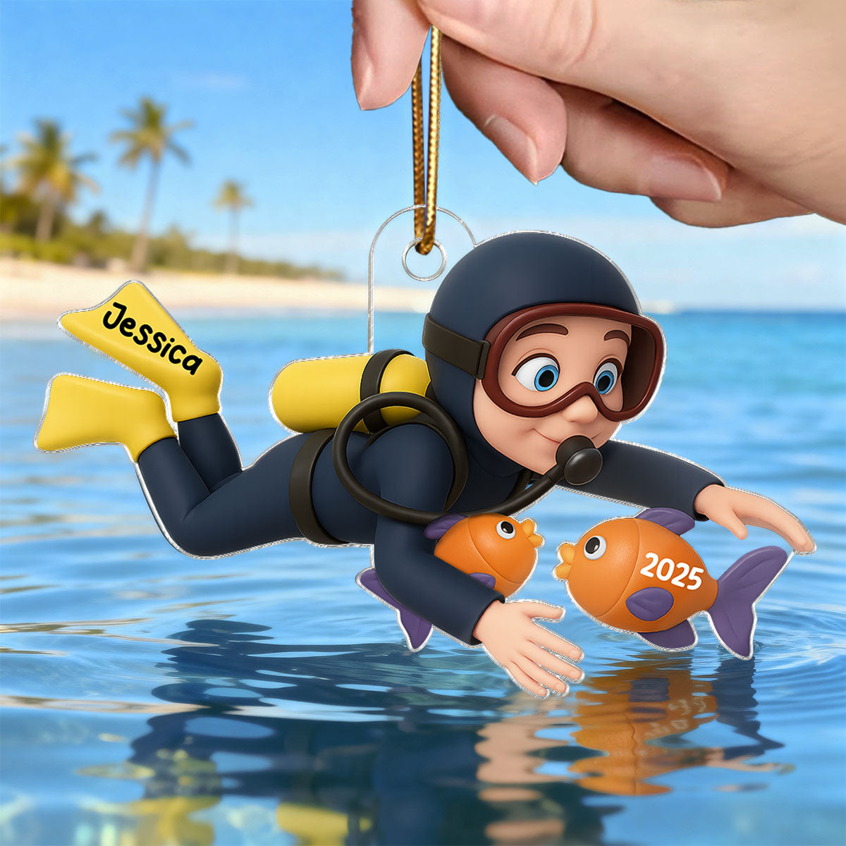 Christmas Boy Girl Man Woman Scuba Diving - Personalized Acrylic Ornament - Gift For Scuba Diver, Grandson, Granddaughter
