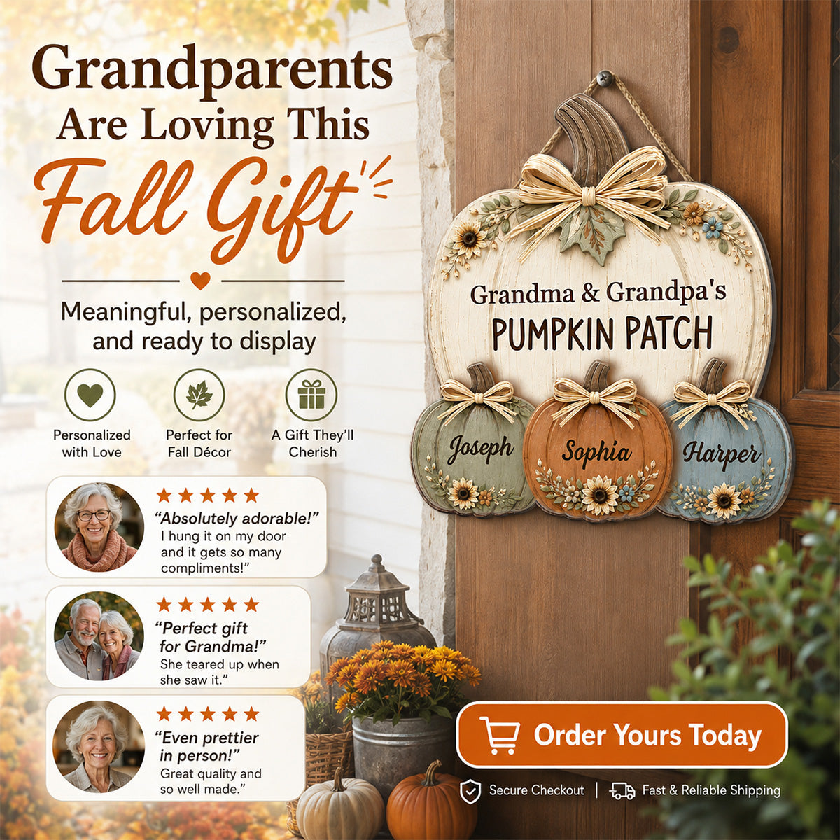 Grandma Grandpa's Pumpkin Patch Western Vibe 2D Flat - Personalized Door Hanger - Fall Season Decor For Grandparents