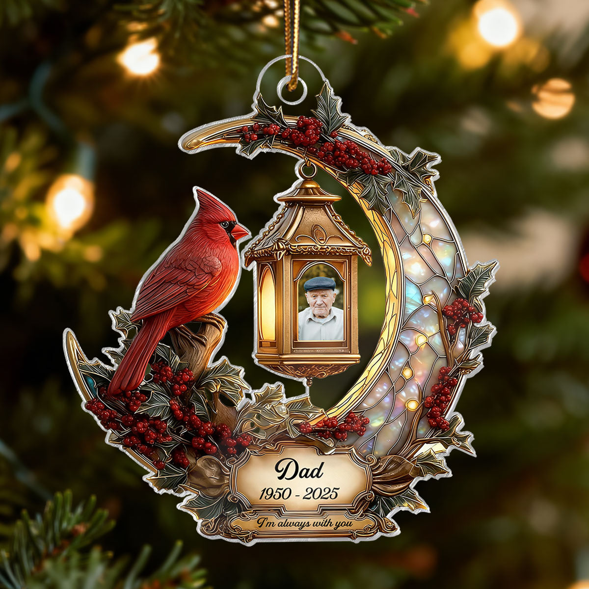 3D Stained Glass Effect Cardinal Memorial - Personalized Acrylic Ornament - Remembrance Gift, Sympathy Gift