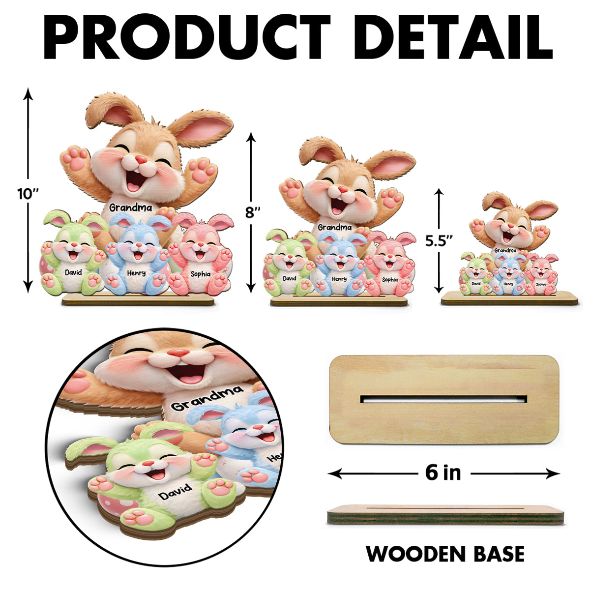 Grandma Bunny Easter Eggs - Personalized 2-Layered Wooden Plaque - Easter Decor for Grandma